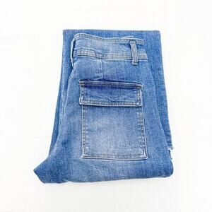 OAT NY Wide Leg Cargo Utility Distressed Denim Jeans Zip Fly Size 2 / 26